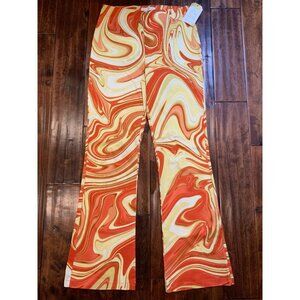 Hosbjerg Vilma Paloma Flare Orange & Yellow Marble Swirl Patterned Pants, Size M